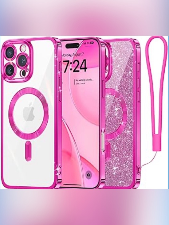 Other - iPhone 16 Pro Max Pink Removable Glitter Magnetic MagSafe Compatible Phone Case